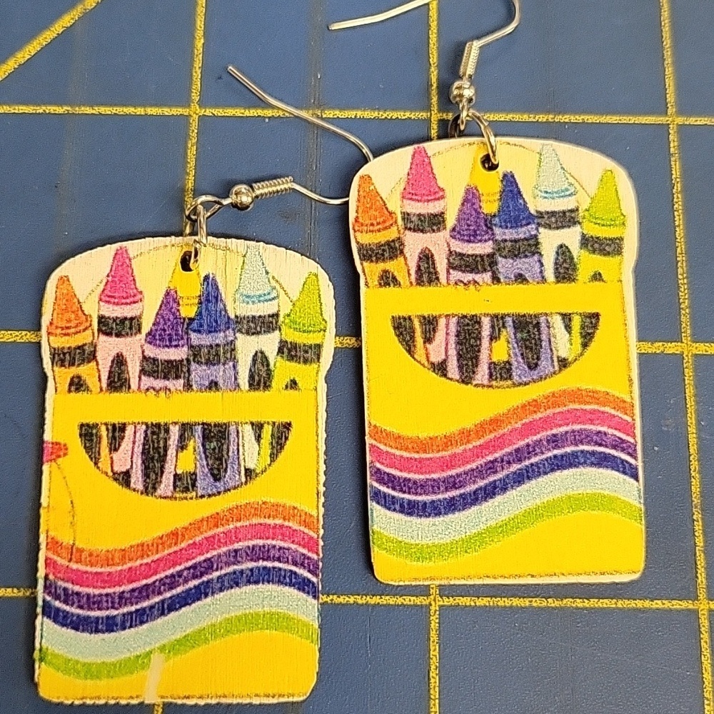 Crayons Wood Earrings School